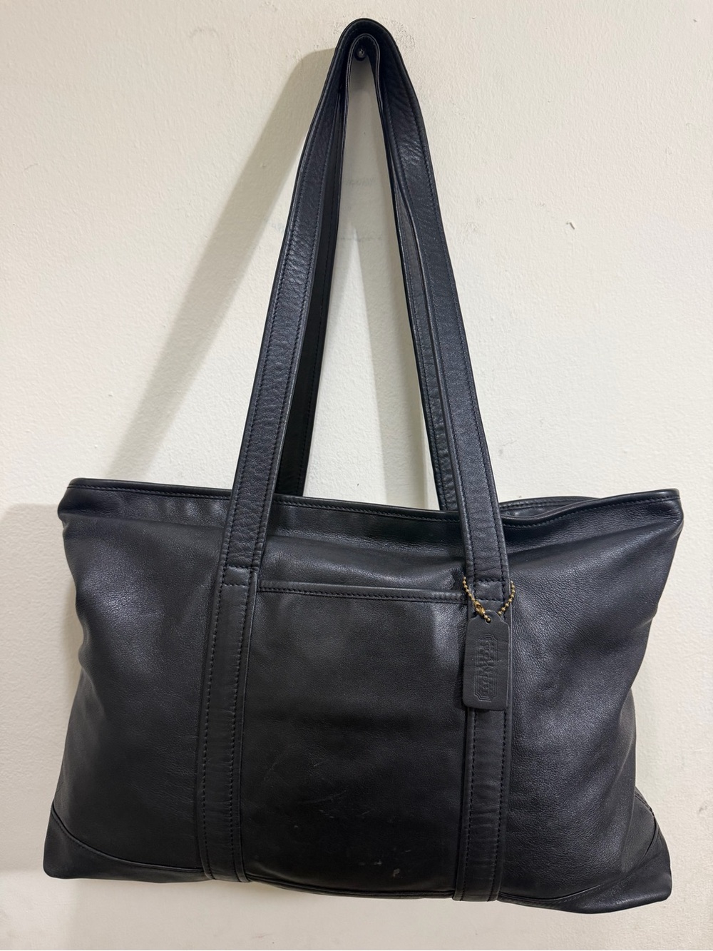 Vintage Classic Black Leather Tote Bag - Women's Shoulder Bag 9400 X-Large
